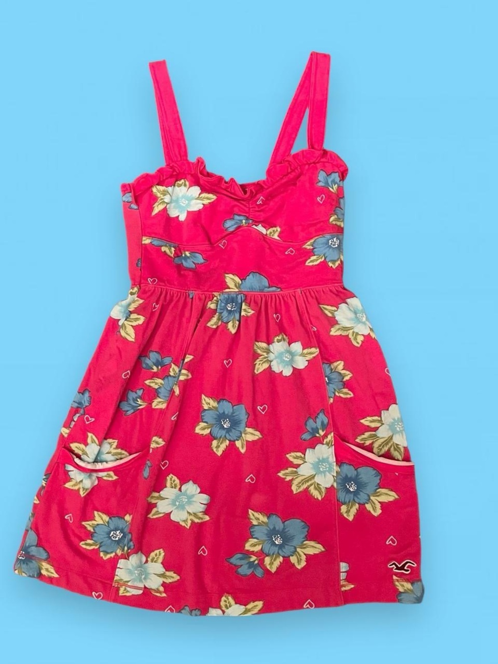 Hollister Pink Floral Sundress with Blue Blooms